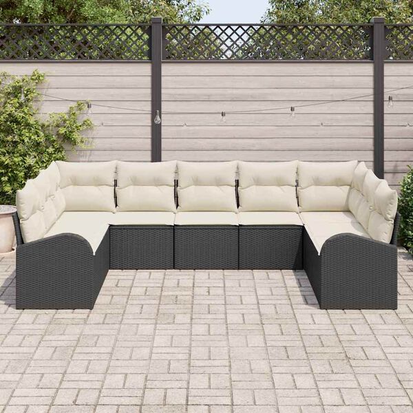 vidaXL Conjunto de Sof&aacute; de Jardim 9 pcs Preto e Branco vime PE