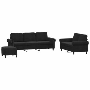 vidaXL 3 pcs conjunto de sof&aacute;s com almofad&otilde;es veludo preto