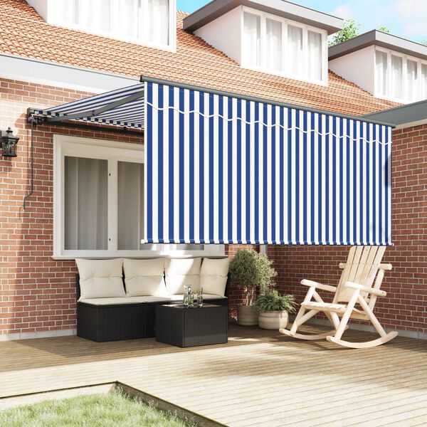vidaXL Toldo Retr&aacute;til Azul e Branco 350 x 250 cm Poli&eacute;ster e Alum&iacute;nio
