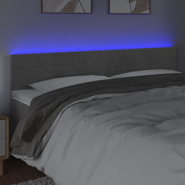 vidaXL Cabeceira de cama c/luzes LED veludo 180x5x78/88 cm cinza-claro