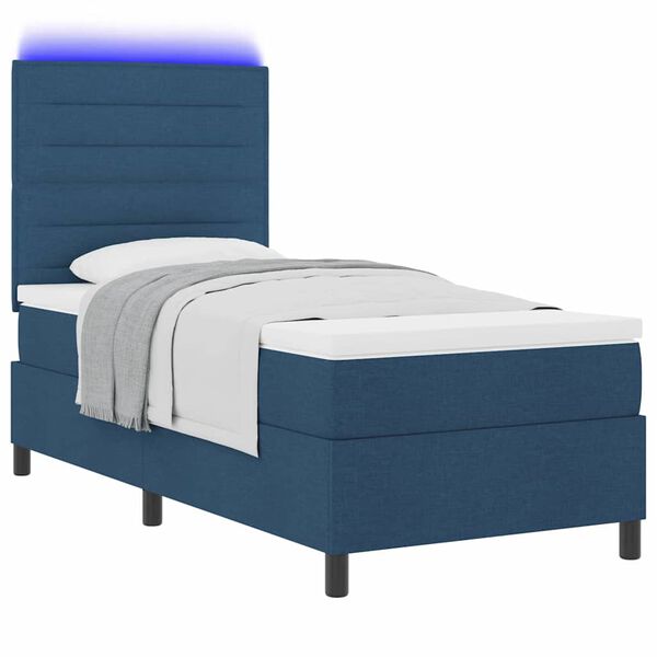 vidaXL Cama Box com colch&atilde;o com led Azul 100 x 200 cm tecido