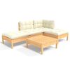 vidaXL 5 pcs conjunto lounge jardim c/ almofadões cor creme pinho