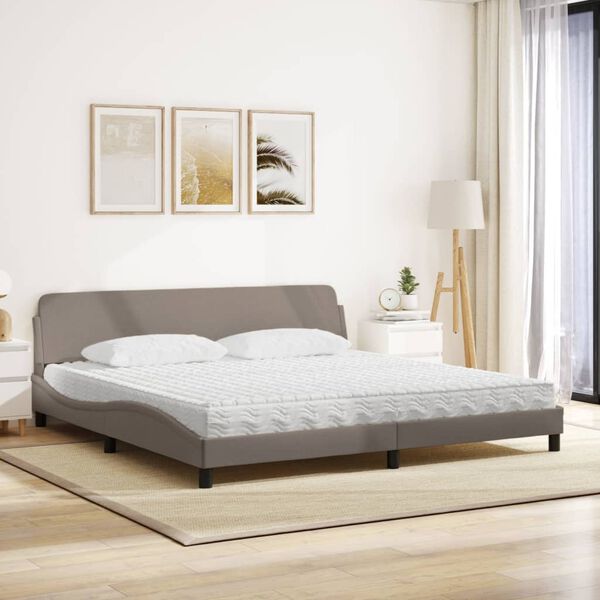 vidaXL Cama com colch&atilde;o Dover 200x200 cm tecido cinzento-acastanhado