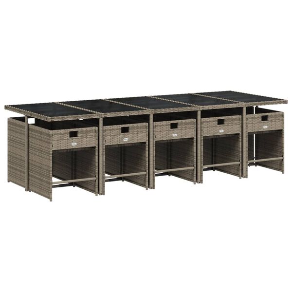 vidaXL 11 pcs conjunto jantar p/ jardim c/ almofad&otilde;es vime PE cinzento