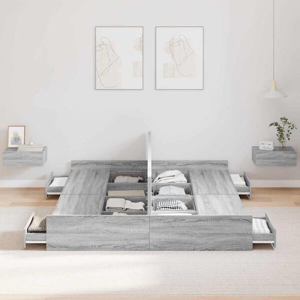 vidaXL Estrado de cama com arruma&ccedil;&atilde;o Cinza Sonoma 150 x 200 cm