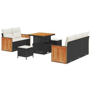 vidaXL Conjunto de Sof&aacute; de Jardim com almofada 8 pcs Preto e Creme