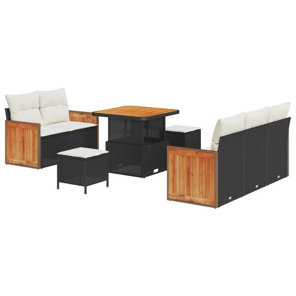 vidaXL Conjunto de Sof&aacute; de Jardim com almofada 8 pcs Preto e creme