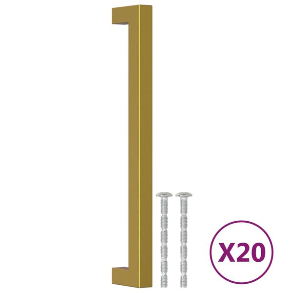vidaXL Puxadores para m&oacute;veis 20 pcs 192 mm a&ccedil;o inoxid&aacute;vel dourado