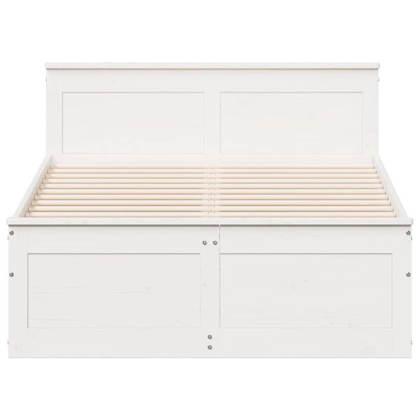 vidaXL Cama sem colch&atilde;o com cabeceira 135x190 cm pinho maci&ccedil;o branco