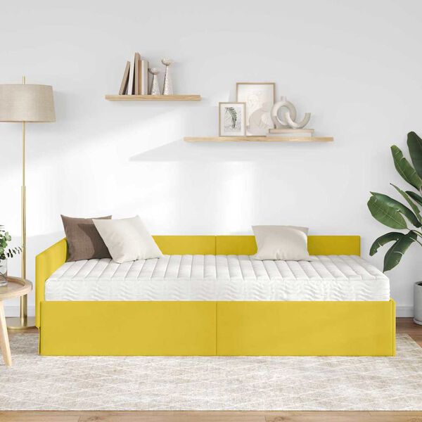 vidaXL Estrutura de Cama de Canto com Colch&atilde;o 2 pcs Amarelo Veludo