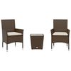 vidaXL 3 pcs conjunto de bistr&ocirc; com almofad&otilde;es vime PE/vidro castanho