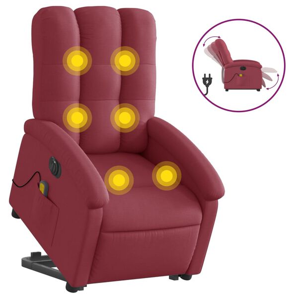 vidaXL Poltrona elevat&oacute;ria de massagens el&eacute;trica tecido vermelho tinto