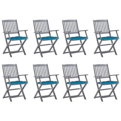 vidaXL Cadeiras de exterior dobráveis 8pcs c/ almofadões acácia maciça