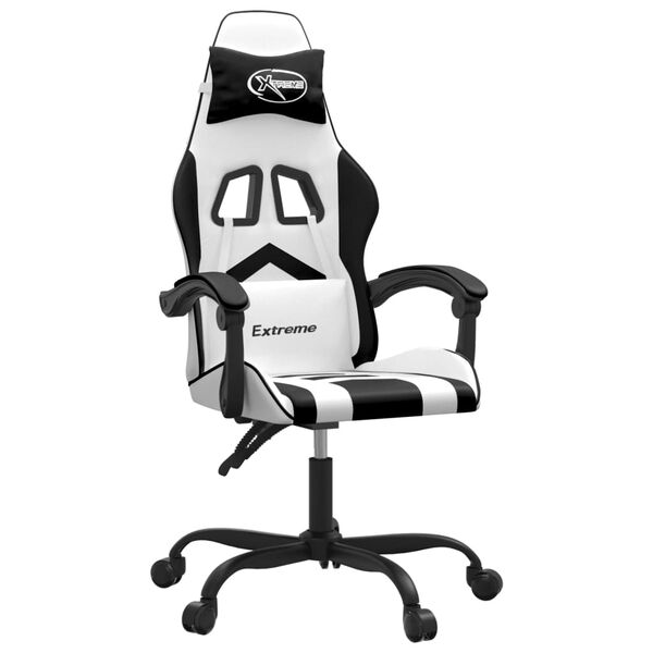 vidaXL Cadeira gaming couro artificial branco e preto