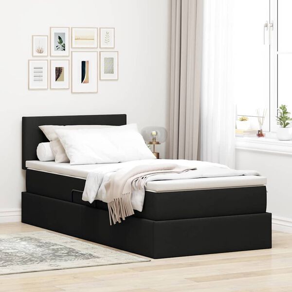 vidaXL Cama com arruma&ccedil;&atilde;o e LED com colch&atilde;o Preto 90 x 190 cm tecido