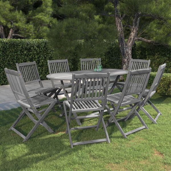vidaXL 9 pcs conjunto de jantar jardim madeira ac&aacute;cia maci&ccedil;a cinzento