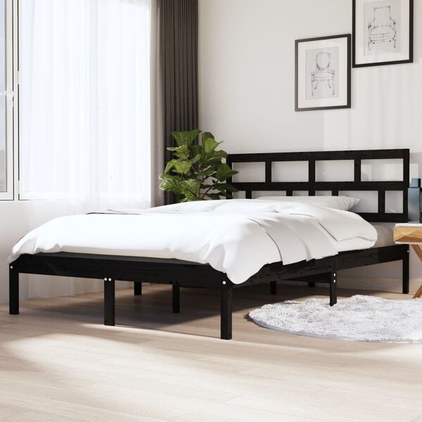 vidaXL Estrutura de cama 140x190 cm madeira de pinho maciça preto