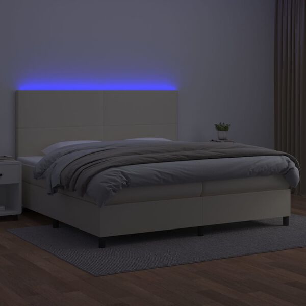 vidaXL Cama box spring c/ colch&atilde;o/LED 200x200cm couro artificial creme