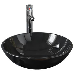 vidaXL Lavat&oacute;rio torneira v&aacute;lvula click-clack vidro temperado preto