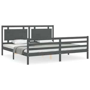 vidaXL Estrutura de cama com cabeceira 200x200 cm madeira maci&ccedil;a cinza