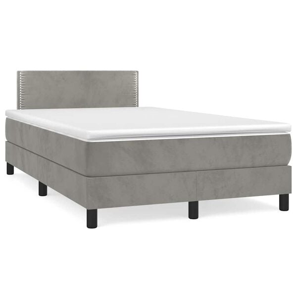 vidaXL Cama box spring colch&atilde;o LED 120x190 cm couro artif. cinza-claro