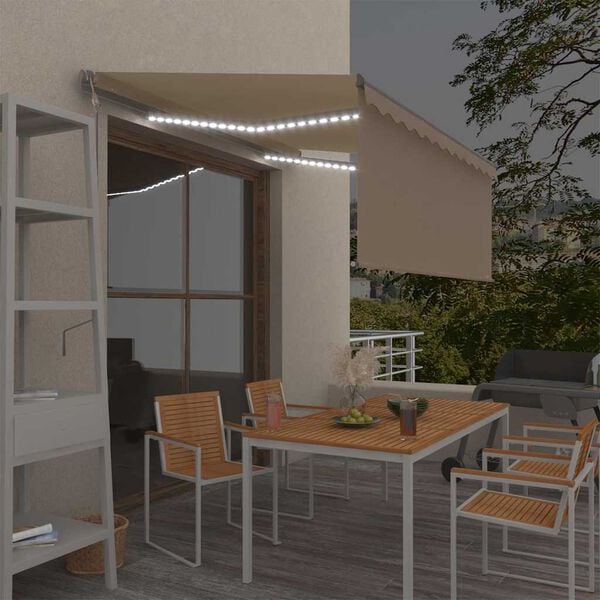 vidaXL Toldo autom&aacute;tico c/ estore/LED/sensor de vento 3x2,5m cor creme