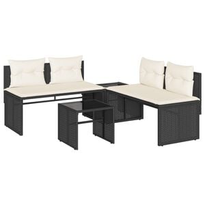 vidaXL 4 pcs conjunto de sof&aacute;s para jardim c/ almofad&otilde;es vime PE preto