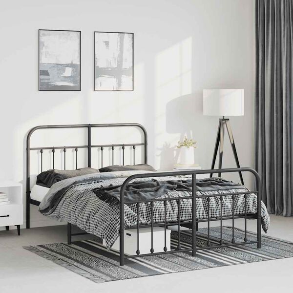 vidaXL Estrutura de cama com cabeceira e pés 135x190 cm metal preto