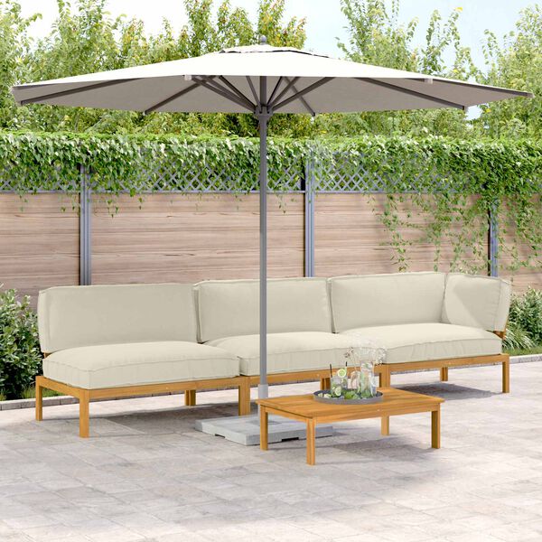vidaXL Conjunto de Sof&aacute;s Liso 4 pcs Creme Madeira S&oacute;lida de Ac&aacute;cia