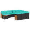 vidaXL Conjunto de sof&aacute; de jardim com 11 pe&ccedil;as e almofadas em rattan sint&eacute;tico preto