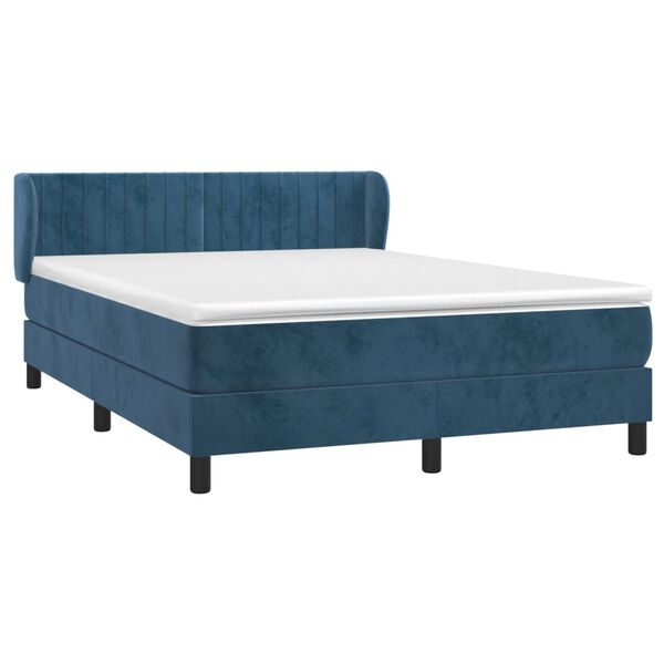 vidaXL Cama com molas/colch&atilde;o 140x190 cm veludo azul-escuro