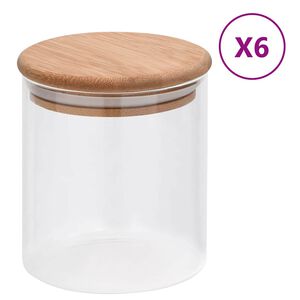 vidaXL Frascos de vidro com tampas de bambu 6 pcs 600 ml