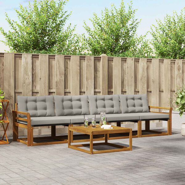 vidaXL Conjunto de Sof&aacute;s para Exterior 5 pcs Cinza Natural e Claro