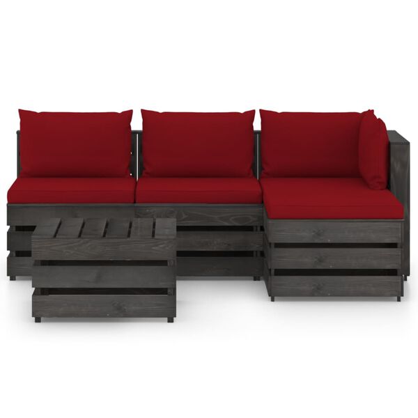 vidaXL 5 pcs conj. lounge jardim + almofad&otilde;es madeira impreg. cinzento