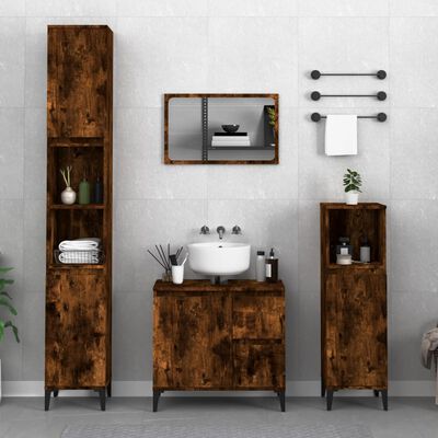 vidaXL 3 pcs conjunto móveis WC derivados de madeira carvalho fumado