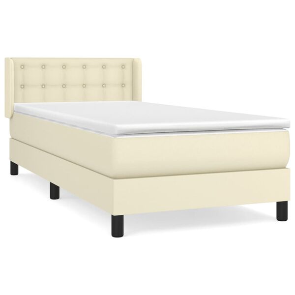 vidaXL Cama com molas/colch&atilde;o 80x200 cm couro artificial cor creme