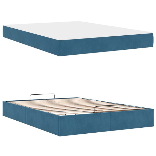 vidaXL Estrutura de cama com colch&atilde;o com colch&atilde;o 2 pcs Azul Veludo