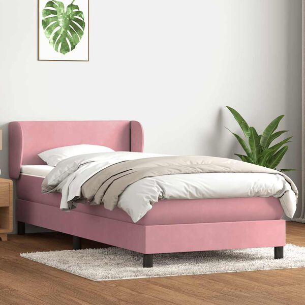 vidaXL Cama com molas/colch&atilde;o rosa 90x220 cm veludo