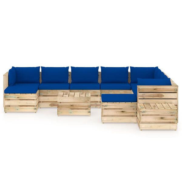 vidaXL 12 pcs conj. lounge jardim c/ almofad&otilde;es madeira impreg. verde