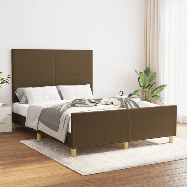 vidaXL Estrutura de cama sem colch&atilde;o 140x190 cm tecido castanho-escuro