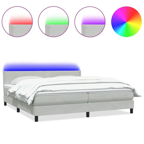 vidaXL Cama box spring c/ colch&atilde;o e LED 180x210 cm veludo cinzento-claro