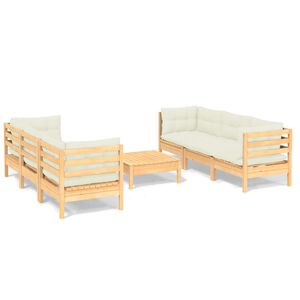 vidaXL 7 pcs conjunto lounge jardim c/ almofad&otilde;es cor creme pinho