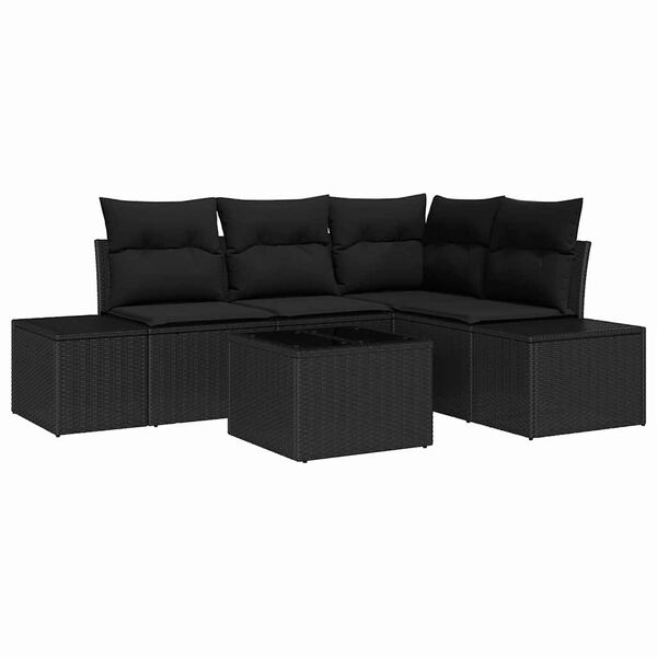 vidaXL Conjunto de Sof&aacute; de Jardim 5 pcs Preto vime PE