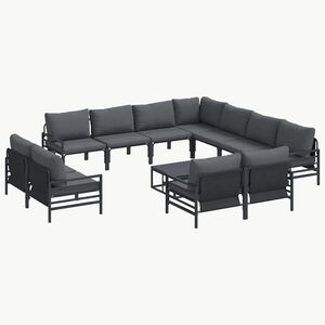 vidaXL Conjunto de Sof&aacute; de Jardim com almofada 12 pcs Preto A&ccedil;o