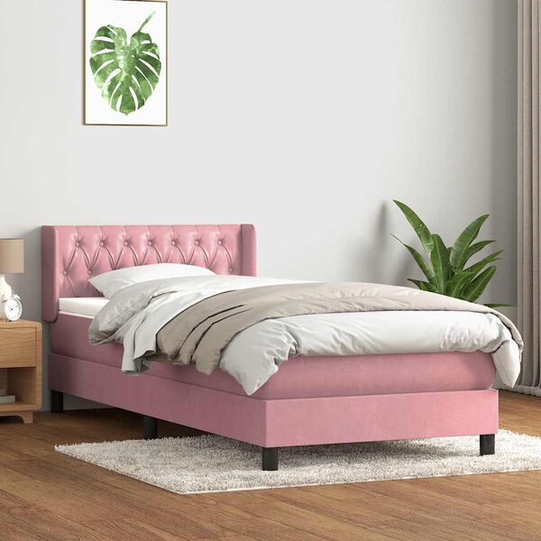 vidaXL Cama com molas/colch&atilde;o rosa 90x220 cm veludo