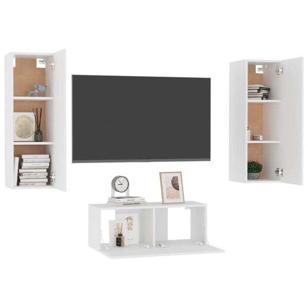vidaXL 3 pcs conjunto de móveis de TV derivados de madeira branco