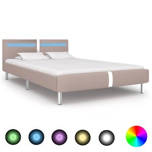 vidaXL Estrutura de cama com LED sem colch&atilde;o 135x190 cm cappuccino