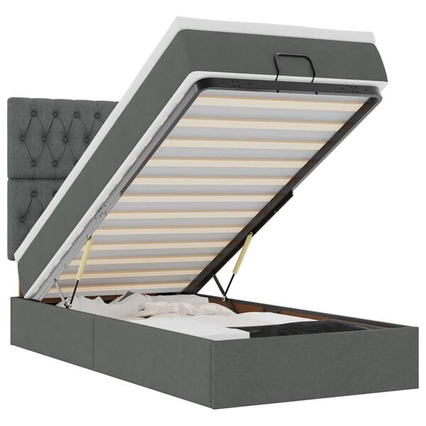 vidaXL Estrutura cama otomana colch&atilde;o 100x200cm tecido cinzento escuro