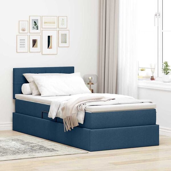 vidaXL Cama com arruma&ccedil;&atilde;o e colch&atilde;o com colch&atilde;o Azul 90 x 190 cm
