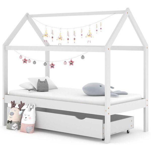 vidaXL Cama para crianças c/ gaveta 80x160 cm pinho maciço branco